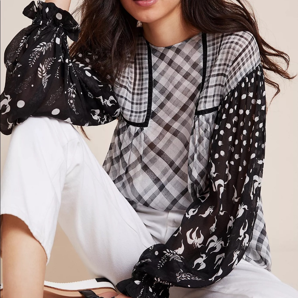 Miranda Peasant Blouse in Black White by Bl-nk